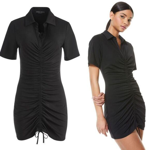 NWT Alice + Olivia Marsha Ruched Polo Mini Dress Tie - Picture 1 of 13